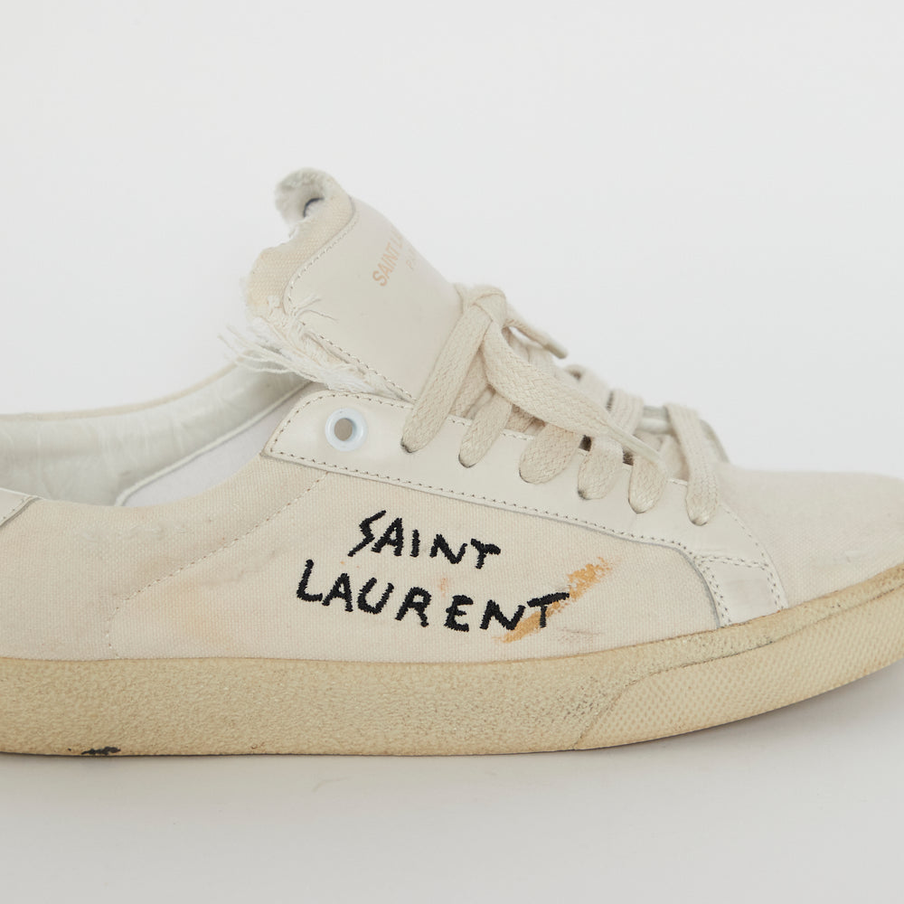 Saint Laurent Classic Court Embroidered Trainers Sz 38.5