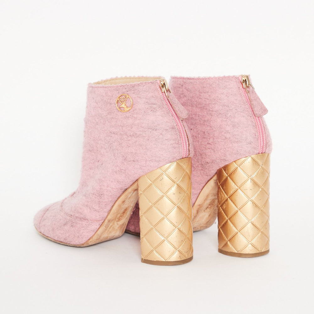 Chanel Pink Melange Felt Boot Sz 40