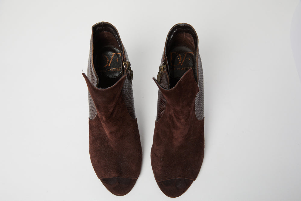 DVF Brown Suede Peep-Toe Booties 7