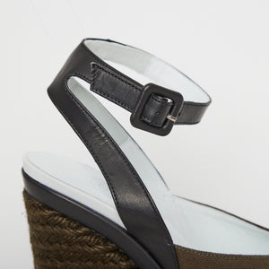 
            
                Load image into Gallery viewer, Hermes Olive Canvas Wedge Espadrille Wedge Sz 37
            
        