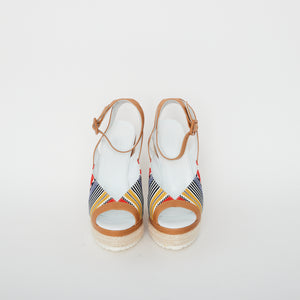 Hermes Multicolour Canvas Wedge Espadrille Sz 37