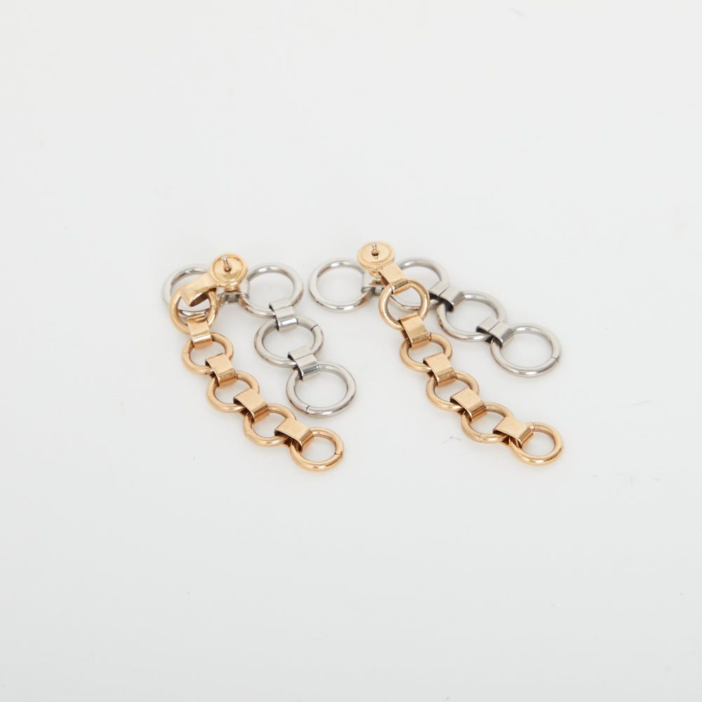 Dior Two Tone Metal Chain Link Dangle Earrings
