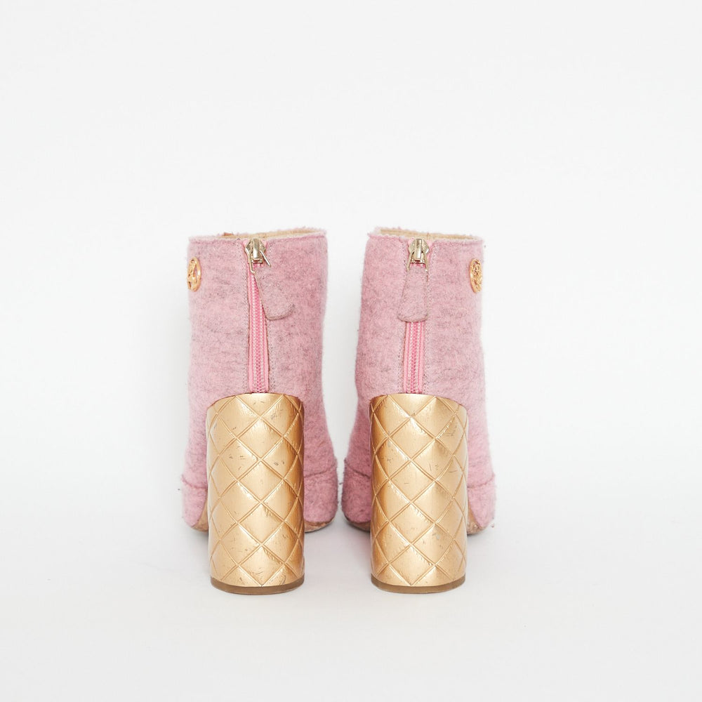 Chanel Pink Melange Felt Boot Sz 40