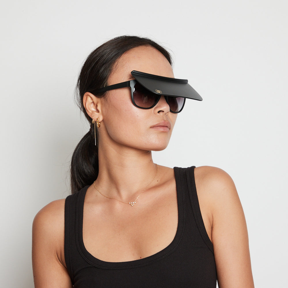 CHANEL Crystal Logo Black Visor Sunglasses ladies – Afashionistastore