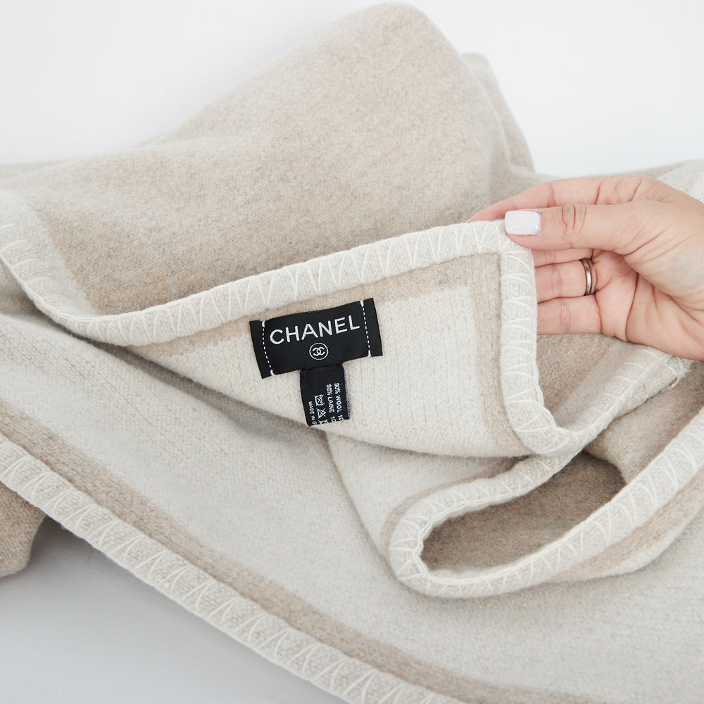 Chanel New Gray Black Cashmere Blanket