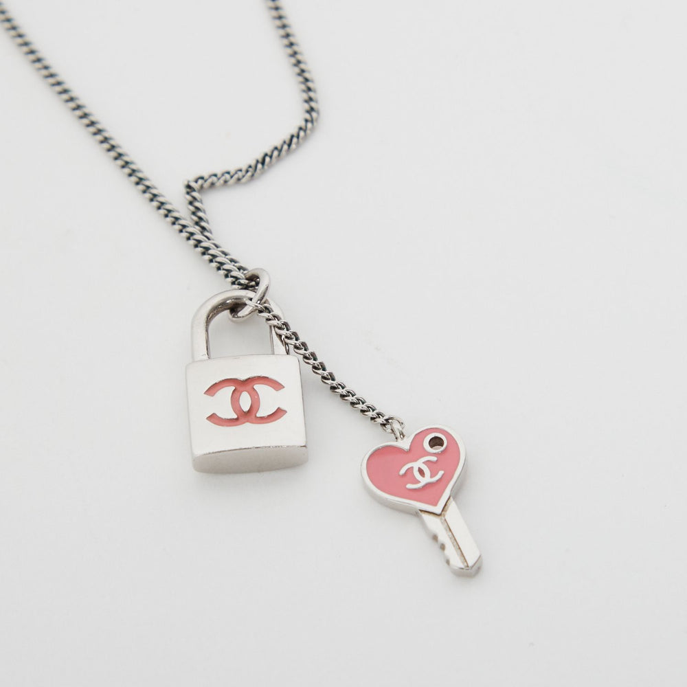 Chanel lock and key enamel necklace