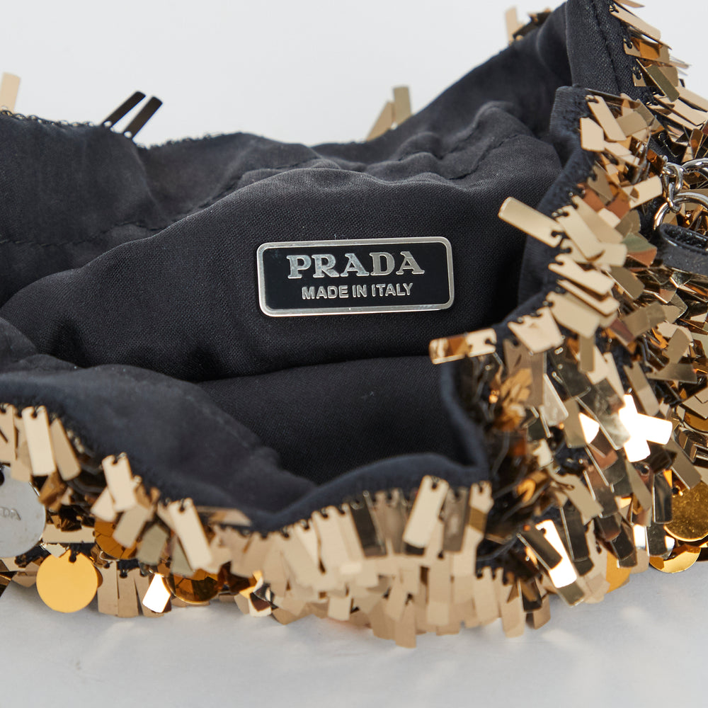 
            
                Load image into Gallery viewer, PRADA gold sequins embellished drawstring pouch evening party bag
            
        